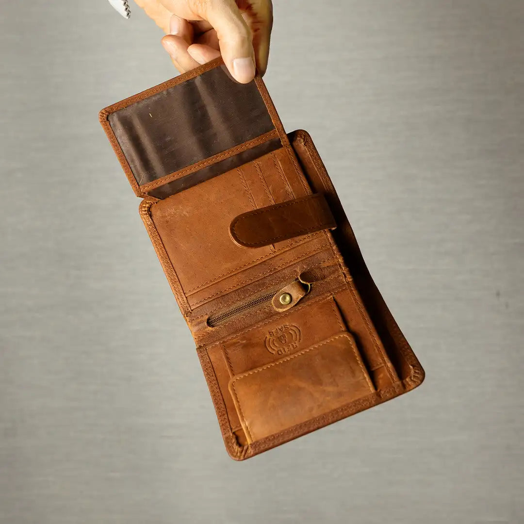 Handmade Trifold RFID Leather Wallet pakistan