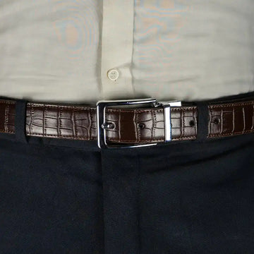 BRAVO - Reversible Leather Crocodile Skin Belt
