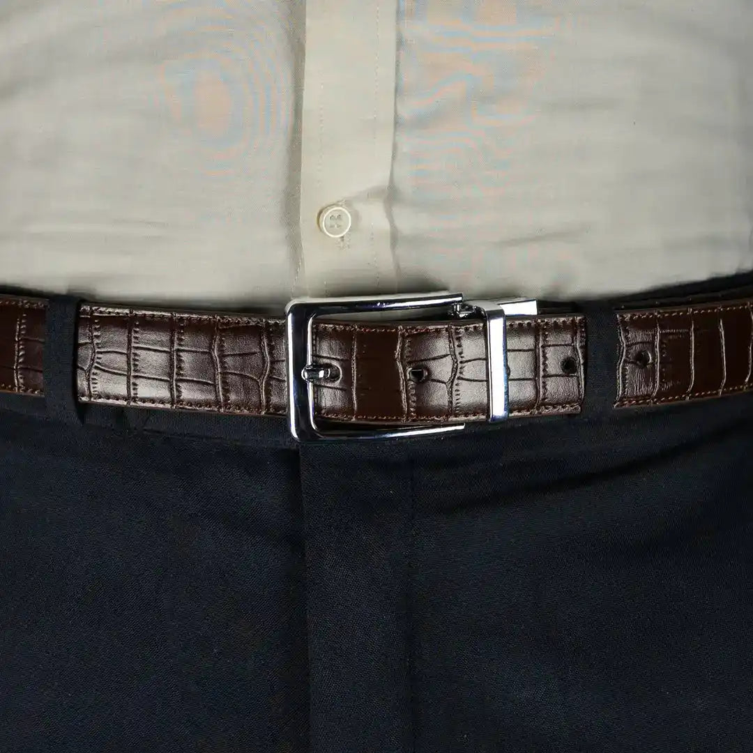 Reversible Leather Crocodile Skin Belt